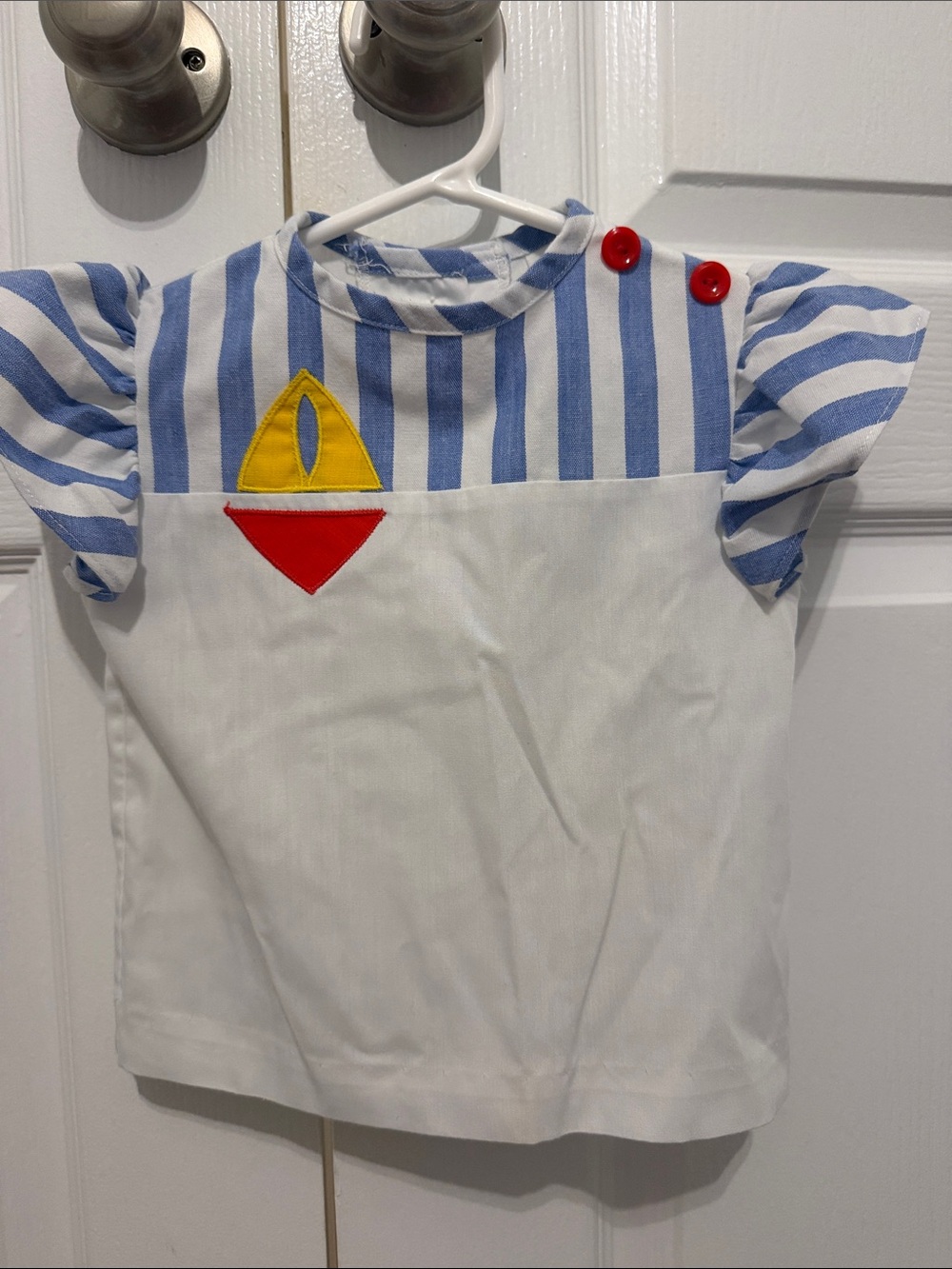 Winnie the Poo Vintage Blue & White Stripe Toddler Top with Sailboat Applique 3T